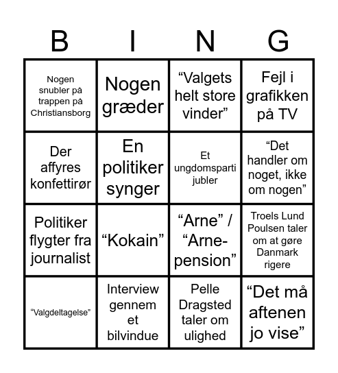 Valgaftensbingo 2026 Bingo Card
