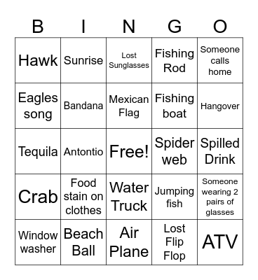 Beach Bingo Card