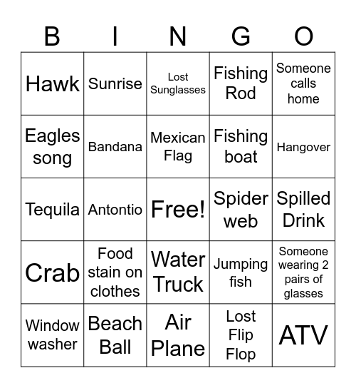 Beach Bingo Card