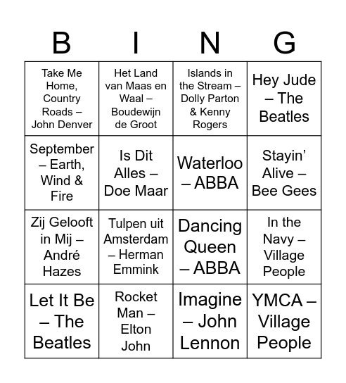 Muziek bingo Card