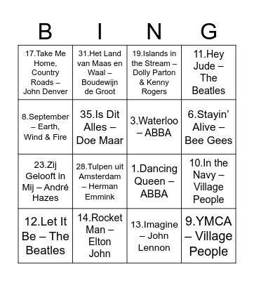Muziek bingo Card