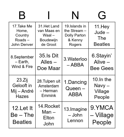 Muziek bingo Card