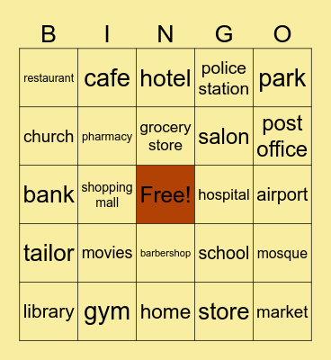 Places Bingo Card
