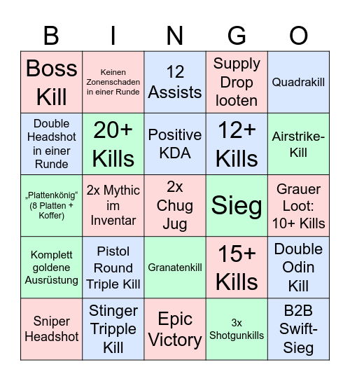 Shooter Challenge Bingo Card