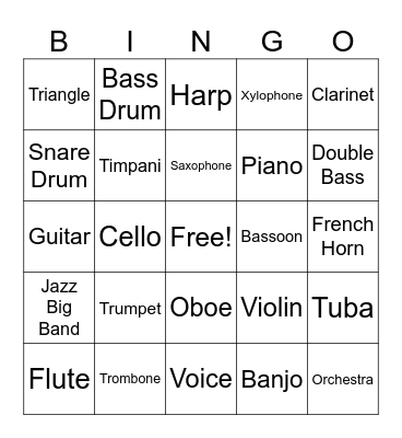 Instrument Bingo! Bingo Card