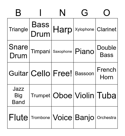 Instrument Bingo! Bingo Card