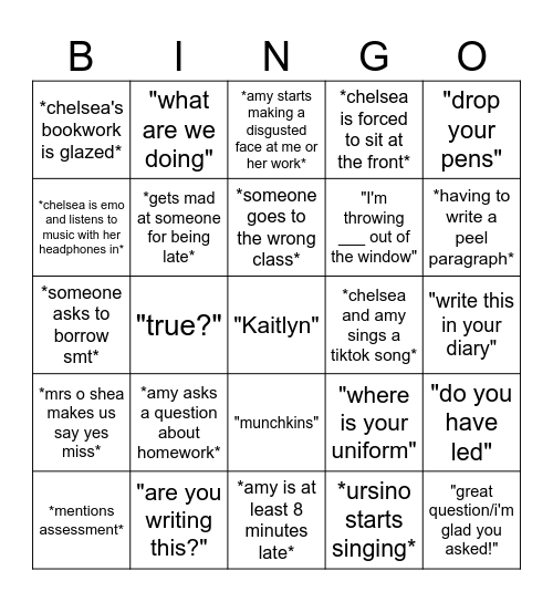 Class Bingo Card