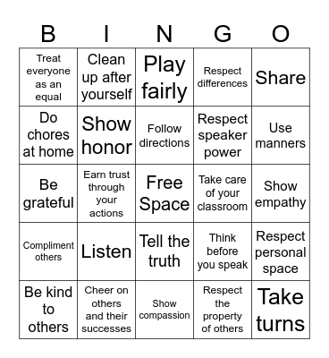 Respect Bingo Card