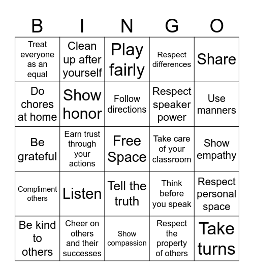 Respect Bingo Card