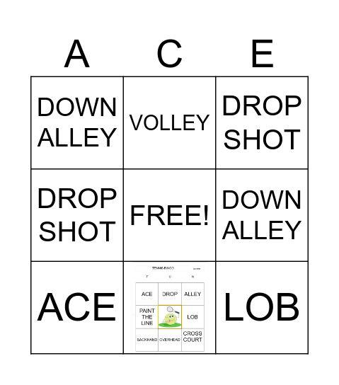 Tennis Bingo Card
