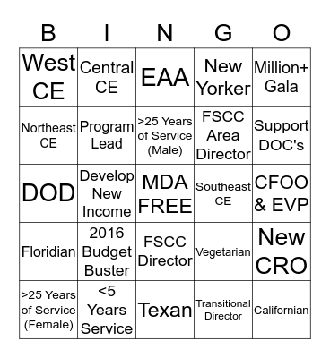 MDA BINGO Card