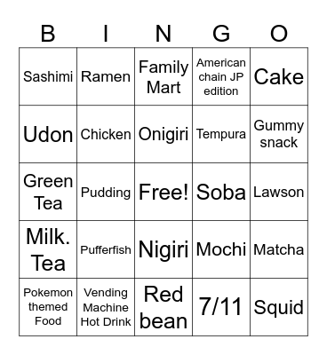 Japan Eats!!! Bingo Card