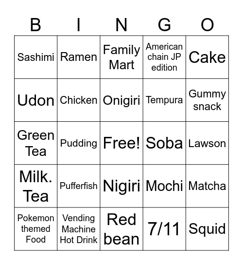 Japan Eats!!! Bingo Card