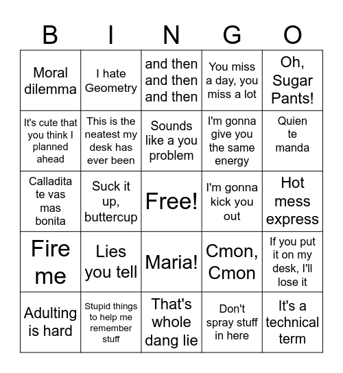 Did I Stutter? Bingo Card