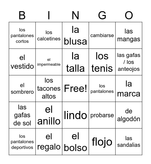 Las compras Bingo Card
