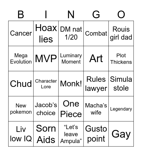 Pokémon Sphere Bingo Card