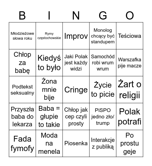 Kabarety Bingo Card