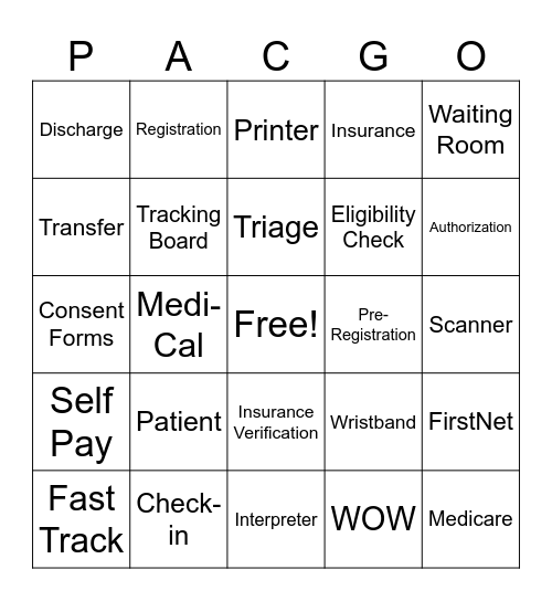 PACGO! Bingo Card