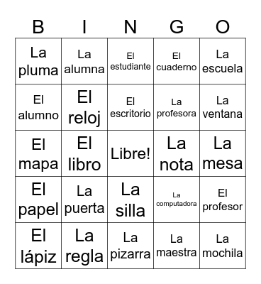La clase y la escuela Bingo Card