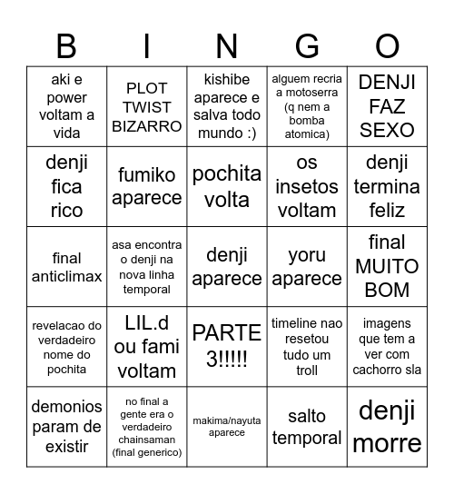 chainsaw ultimo cap Bingo Card