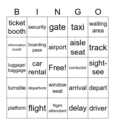 TRAVEL Bingo Card