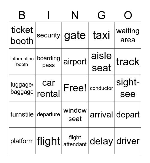 TRAVEL Bingo Card