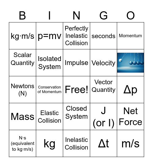 Momentum and Impulse Bingo Card