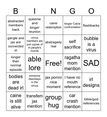 tadc finale Bingo Card