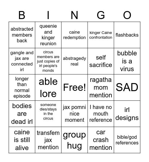 tadc finale Bingo Card