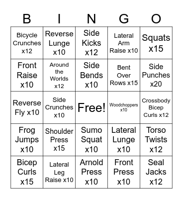 Exercise BINGO Card