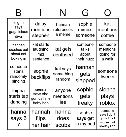 6 7 Bingo Card