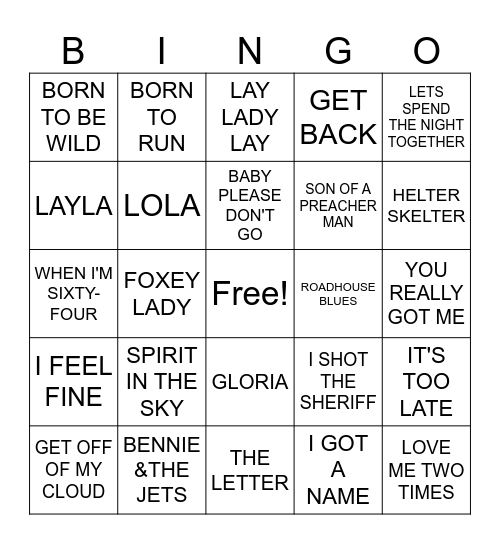 1-CLASSIC HITS MIX Bingo Card