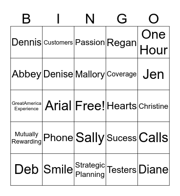 GreatAmerica Valentine's Bingo Card