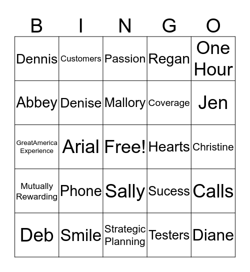 GreatAmerica Valentine's Bingo Card