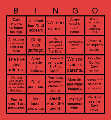 Chainsaw Man Ending Bingo Card