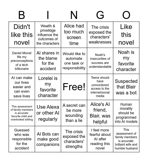 Book Club: Culpability by Bruce Holsinger Bingo Card