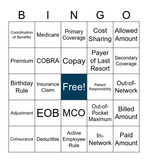 Insurance Terminology 101 Bingo Card