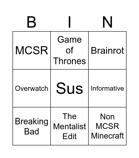 Untitled Bingo Card