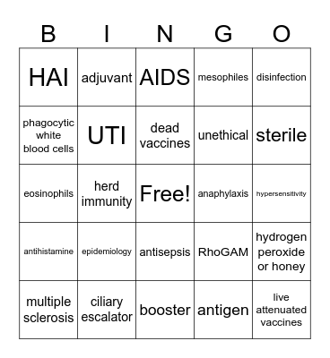 May 24th BIO 205 II Bingo Card