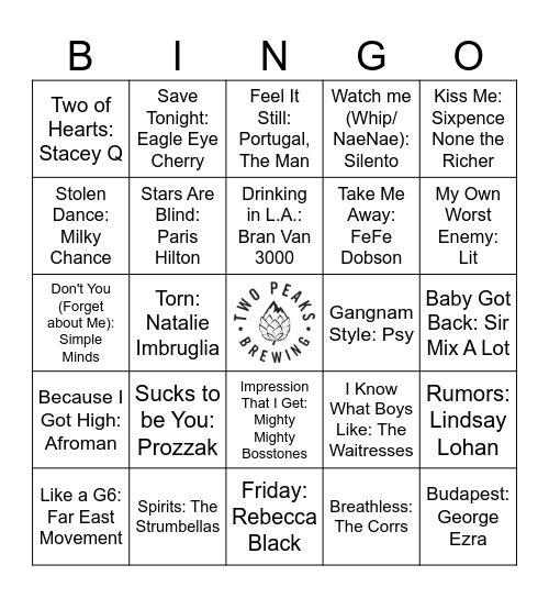 🎵 One Hit Wonders Bingo 🎵 #2 Bingo Card