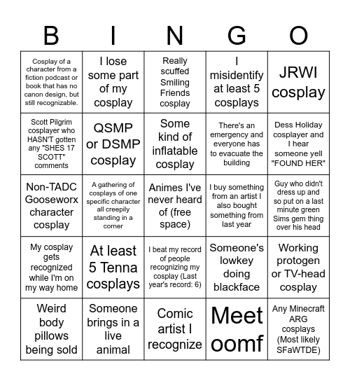 Toronto ComicCon 2026 Bingo Card