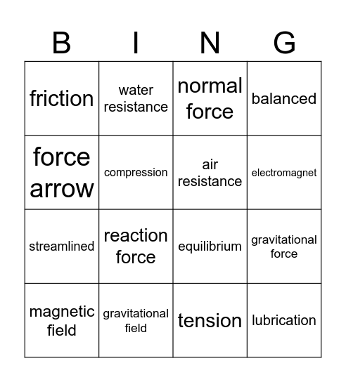 Motion and Forces Bingo Card