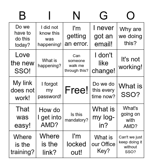 SSO Day Bingo Card
