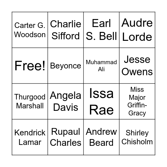 Black Innovator Bingo Card