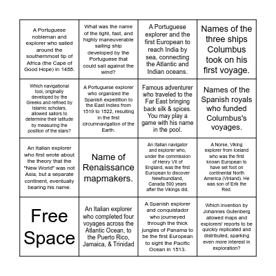 Age of Discovery Bingo Card