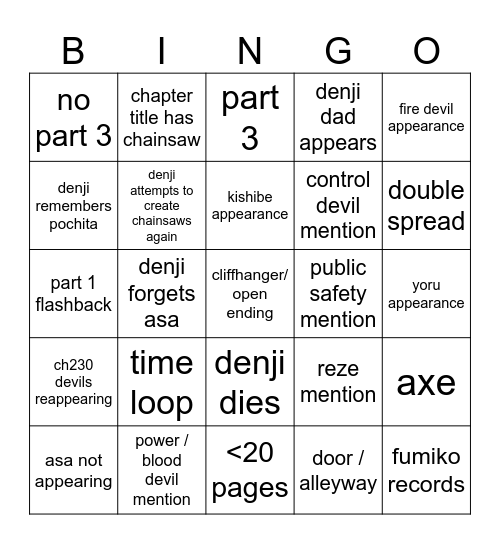 chainsaw man 232 bingo Card