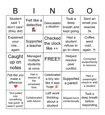 School Social Work Bingo Card