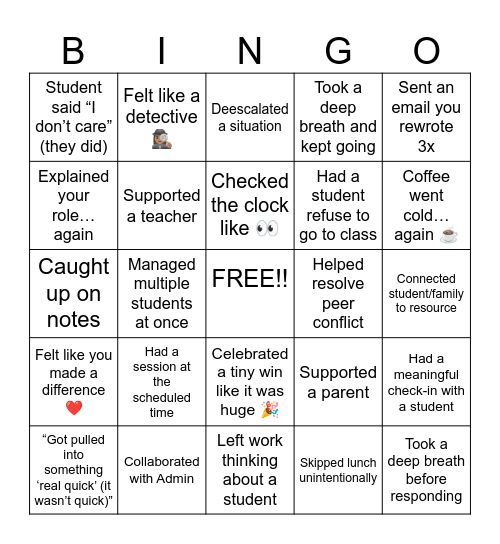 School Social Work Bingo Card