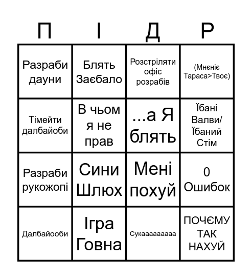 Общєніє з Тарасом Bingo Card