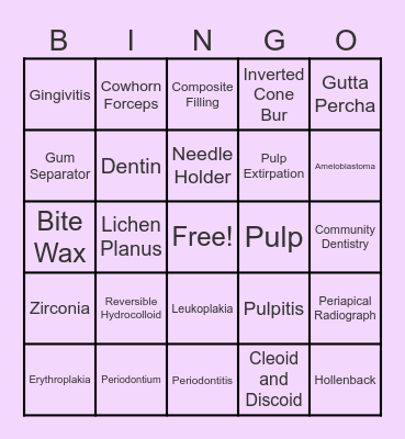 DENTISTRY BINGO Card
